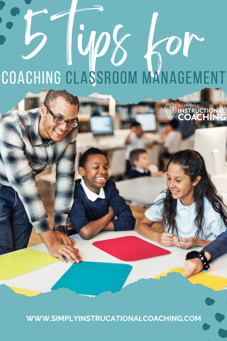 students and teacher around a table with the words 5 tips for coaching classroom management