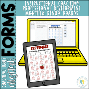 Digital Instructional Coaching Professional Development Monthly BINGO Boards